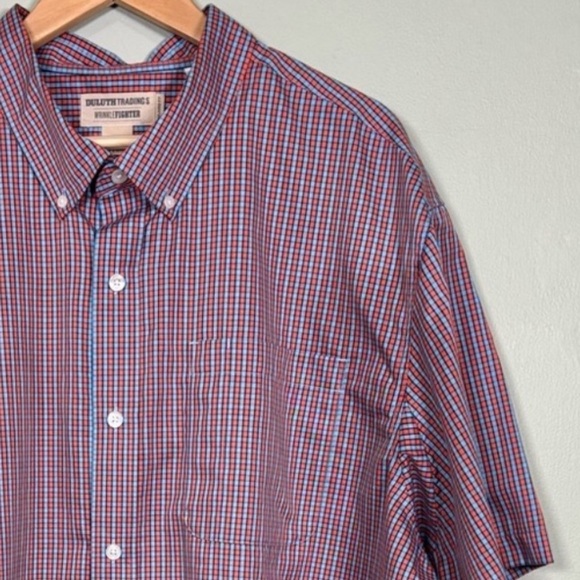 Duluth Trading Co Magnetic Buttons Short Sleeve Check Shirt-Blue/Orange-Men XXL - Picture 1 of 6